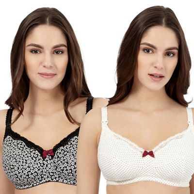 Miriam Stoppard Nurture Pack of two cream polka dot and navy floral nursing bras